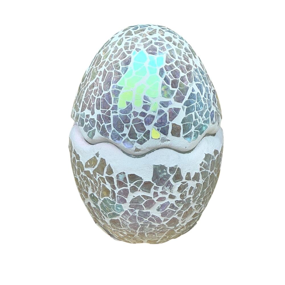Valerie Parr Hill Pearl Iridescent Glass Light Mosaic Cracked Holiday Egg EUC
